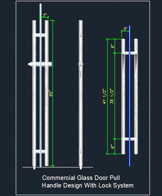 Glass Door Handle Detail DWG- Sectional View & Fixing Details